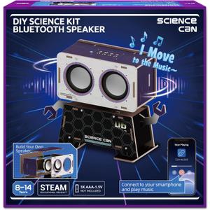 Science Can STEM Toys for Ages 8-13, DIY Bluetooth Speaker Kit with Rotating Head Robot, Electronic Stem Kits with Wooden Puzzles, Educational Building Toy, Birthday Gift for Boys & Girls