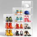 12 Pack Clear Shoe Storage Boxes Stackable, Large Sneaker Organizer with Acrylic Magnetic Door, Plastic Drop Front Shoe Containers for Men up to Size 12.5, Transparent Shoe Organizer for Closet
