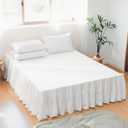 FALUCA Soft Cozy French Linen Bed Skirt with Pleated Frills - 14" Tailored Drop Dust Ruffle for Farmhouse & Modern Bedrooms, Breathable Linen-Cotton Blend, Easy-Fit Bedding (14" Queen, White)