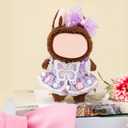 2pcs Doll Clothes Set, Kawaii Doll Outfits Cute Clothing Fashion Dress and Hair Bow Clip for 15-17cm Plush Dolls Display Accessories, Gifts for Collectors (Purple)