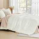 Litanika Ivory King Size Comforter Set, 3 Pieces Tufted Boho Farmhouse Bedding Comforter Sets, Lightweight Fluffy Comforter Bed Set for All Season (104x90In Comforter and 2 Pillowcases)