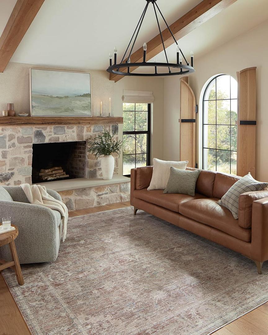 Loloi Magnolia Home by Joanna Gaines Millie Collection MIE-04 Brick/Fog 2'-3" x 3'-10", .25" Pile Height, Accent Rug