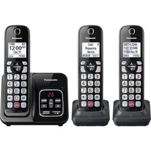 Panasonic Cordless Phone with Answering Machine, Advanced Call Block, Bilingual Caller ID and High-Contrast Display, Expandable System with 3 Handset Cordless Telephones - KX-TGD833M (Metallic Black)
