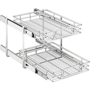 2-Tier Kitchen Cabinet Pull Out Shelf and Drawer Organizer Slide Out Pantry Storaqe Basket in Multiple Sizes (15" W x18 D)