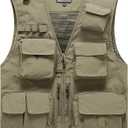 Saukiee Mens Vest Lightweight Vest Men Fishing Travel Work Pesca Safari Combat Hunting Cargo Vest Jacket with Pockets M (Large, Khaki)