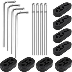 16 Pcs 3/8" Exhaust Hanger Kit, Heavy Duty Zinc Coated Hanger Rods (4x 90 & 4x Straight) with Rubber Insulators (4x 2-Hole & 4x 4-Hole), Universal Weld-On Muffler Mount for Car Truck SUV