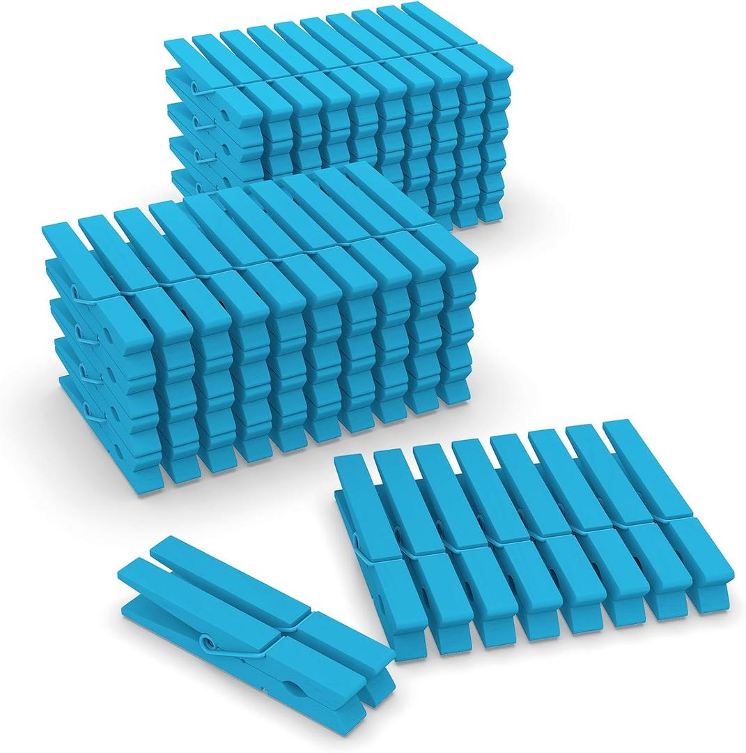 100 Pack Clothes Pins Wooden, 2.9 Inch Colored Clothespins Wood, Close Pins for Crafts Decorations Classroom Hanging Pictures, Wood Clips for Clothes Outdoors, Blue