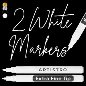 ARTISTRO 2 White Acrylic Paint Markers - 0.7mm Extra Fine-Tip Paint Pens - Perfect for Crafting, Art Projects, & More