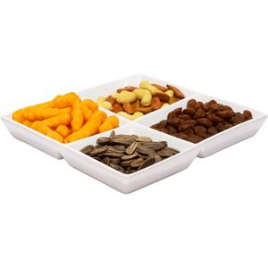 Bruntmor Set of 2 Dinner Serving Tray Dish - 10 x 10 Inch White Ceramic Serving Platter with 4 Compartments - Durable, Decorative Appetizer and Snack Tray for Brunch, Parties, and Dinner Table Display