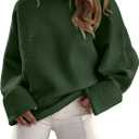 PRETTYGARDEN Women's Fall Oversized Sweaters Casual Crewneck Pullover Long Sleeve Fuzzy Chunky Knit Tops Blouse (Medium, Dark Army Green)