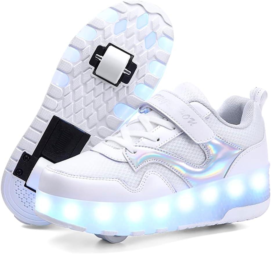 HHSTS Kids Shoes - New Upgraded with Wheels LED Light Color Shoes Shiny Roller Skates Skate Shoes Simple Kids Gifts Boys Girls The Best Gift for Party Birthday Christmas Day (3 Little Kid, 229-white)
