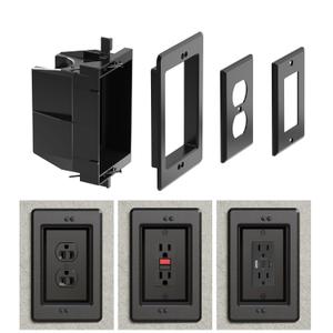Recessed Outlet/Electrical Box Single Gang, for Wall Mount TV, Antenna, Phone and Cable TV, Suitable for GFCI Outlet and Standard Outlet, for Old or New Construction (Black)