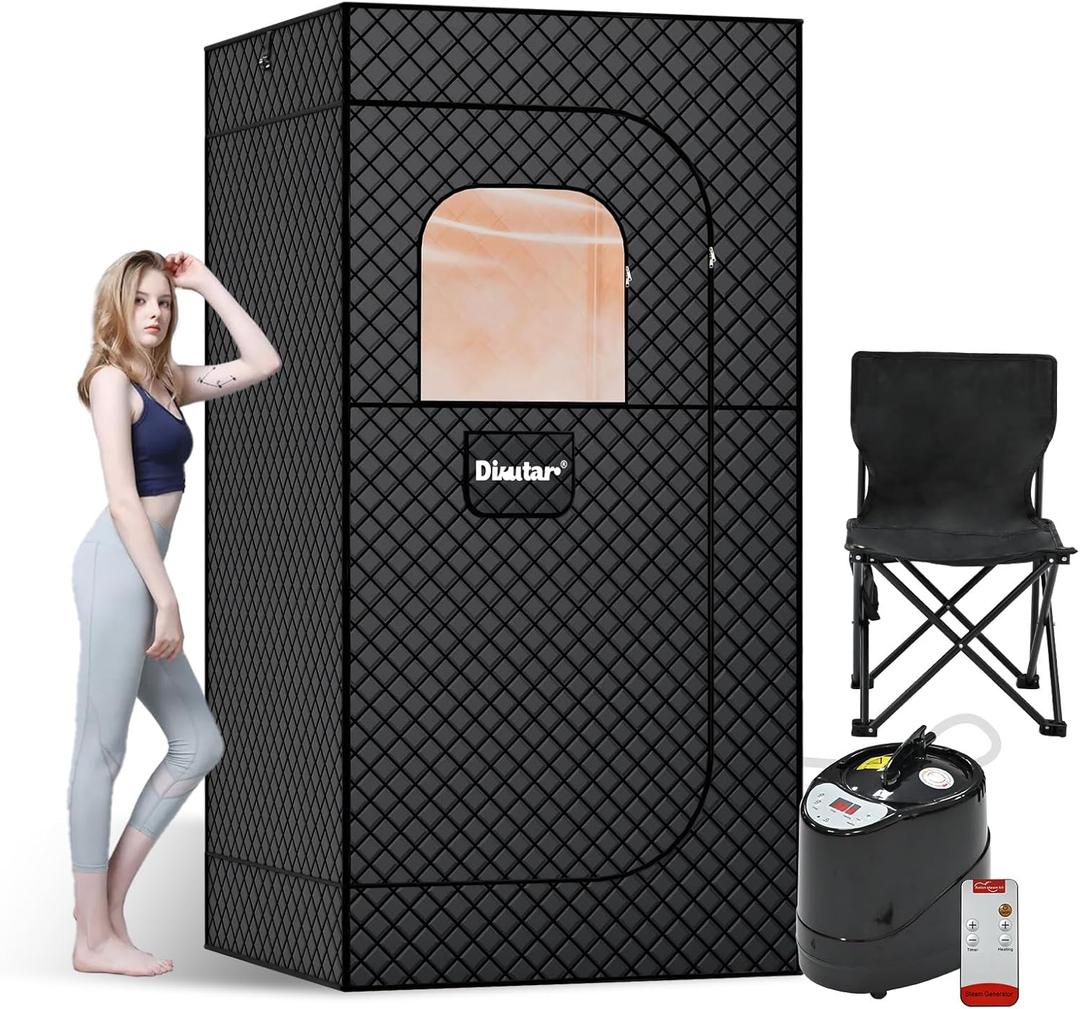 Sauna Box -Portable Sauna for Home with Upgraded 3L 1500W Steamer,Folding Chair and Non-Slip Mat for Relaxation Spa,5-Layer Waterproof & Insulated Steam Saunas Tent,3 * 3 * 6ft,Larger (Black).
