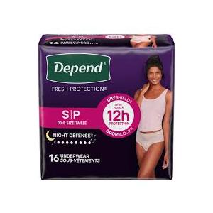 Depend Night Defense Adult Diapers, Incontinence & Postpartum Bladder Leak Underwear for Women, Disposable, Overnight, Small, Blush, 16 Count