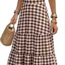 Caracilia Womens Summer Gingham Striped Flowy Spaghetti Strap Maxi Dress Medium