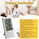 Indoor Outdoor Thermometer Hygrometer Room Humidity Test Meter Digital Temperature Monitor Gauge with External Sensor TH95 (White)