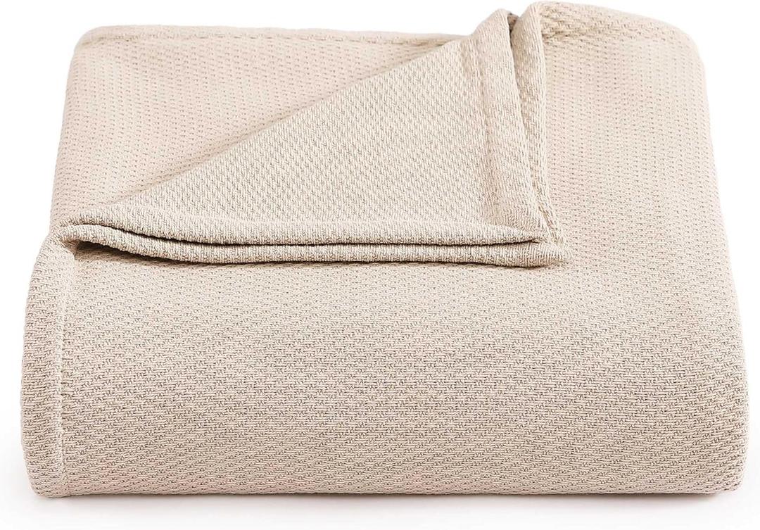 Tommy Hilfiger - King Cotton Blanket, Textured Pique Weave Bedding, Medium Weight Soft Blanket, Anti-Pilling & Fade Resistant, Ideal for Layering, Oeko-TEX Certified (Beige)