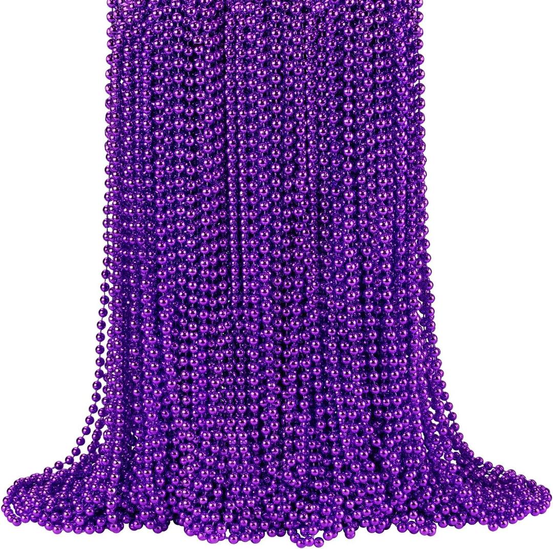 Shaoqinlin 144 PCS Mardi Gras Beads, 33'' 7 mm Metallic Purple Bead Necklaces for Halloween, Carnival, Christmas, Masquerade Parties