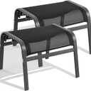 ONBRILL Outdoor Ottoman Foot Rest Set of 2, Textilene Fabric Outdoor Footstool with Tight Surface and Stable Metal Frame, Wide Use Outdoor Ottomans for Patio, Balcony, Poolside and Indoors, Black, Medium