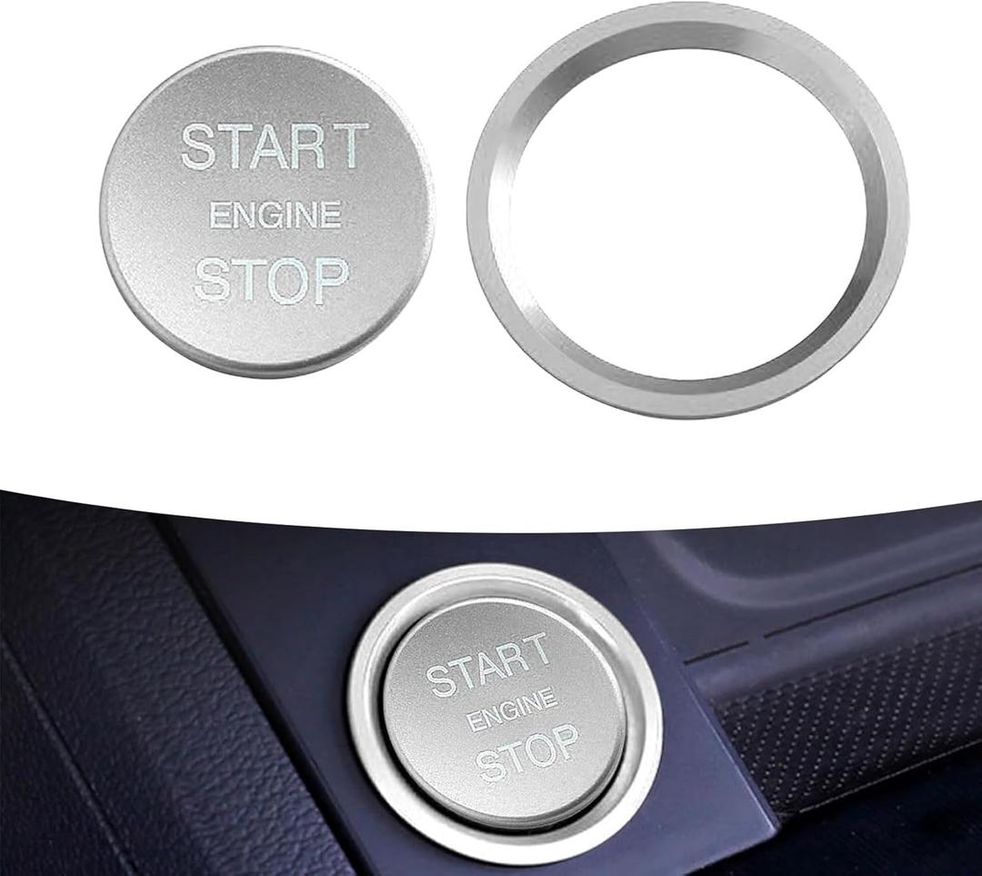 2 PCS Car Button Decoration, Engine Button Starter Cover, Ignition Ring Cover Modification Interior, Universal for Most Cars (Silver)