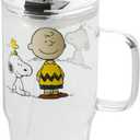 Peanuts Snoopy Glass Cups with Lids and Straws - 40 Oz Tumbler with Handle and Straw Glass Water Bottles Drinking Glasses with Straws Iced Coffee Cups Travel Coffee Mug Smoothie Tumbler