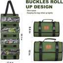 Roll Tool Bag, Green Wrench Roll Organizer, Canvas Roll Up Tool Bag, Multi-Purpose Tool Roll Organizer,Tool Pouch for Motorcycle Car