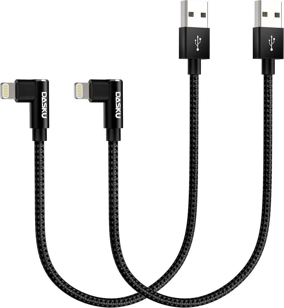 Short iPhone Charger 1FT 2Pack [ MFi Certified] 12 inch 90 Degree Lightning Cable Fast Nylon Braided Right Angle iPhone Charging Cord Compatible with iPhone 14/13/12/11/XS/XR/X/8/7/6/6s Puls/iPad (Black)