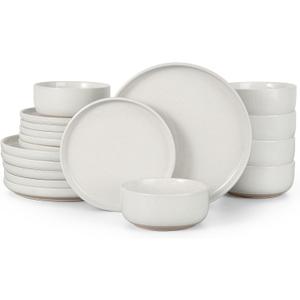 HaWare Stoneware Dinnerware Sets, 18-Piece Plates and Bowls Set for 6, Dishes Set for Home Restaurant, Speckled Milky White