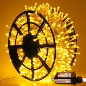 JMEXSUSS 230ft 720 LED Warm White Christmas String Lights Outdoor, Plug-in Outdoor String Lights with Remote Control, Clear Wire 8 Modes Christmas Tree Light for Bedroom Tree