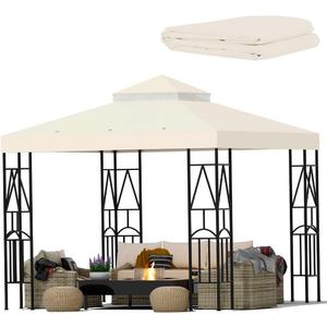 10x10 Canopy Replacement Top Double Tiered Gazebo Cover for Yard, Patio & Garden Durable Sunshade Replacement (Beige)