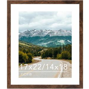 Wood 17x22 Picture Frame with 14x18 Mat Deep Brown, Display 14x18 with Mat or 17x22 Without Mat, Wood 17 by 22 Photo Frame, 17 x 22 Frame for Wall Hanging Display, Deep Brown