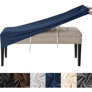 HFCNMY Dining Bench Cover, Stretch Velvet Bench Covers Slipcover Washable Bench Seat Covers for Dining Room Blue