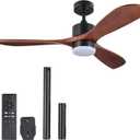 VONLUCE Ceiling Fans with Lights, 52 Inch Ceiling Fan with Remote, 6 Speed Reversible Noiseless DC Motor, Stepless Dimming, Wood Ceiling Fan for Outdoor Indoor Farmhouse Patios, Walnut