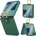 Ruky for Samsung Z Flip 7 Ring Case, with Built-in Outer Screen Protector Hard PC Anti-Scratches Shockproof Protective Phone Cover Slim Fit for Samsung Galaxy Z Flip 7, Dark Green