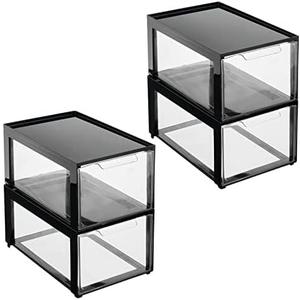 mDesign Plastic Desk Organizer and Storage Bin w/Pull Out Drawer - Stackable Office Storage Container for Office Supplies - Desktop Drawer Organizer - Lumiere Collection - 4 Pack - Black/Clear (12 x 8 x 6 (Pack of 4))