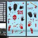 2 x Bloody Stickers Halloween Window Clings: Peel and Stick Scary Handprint Footprint Decorations Wall Decals for Glass Doors & Classroom Parties - Halloween Decor Lovers