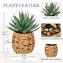Briful Succulents Plants Artificial for Home Decor, Realistic Potted Fake Agave Plant in Wicker Basket, Cute Aloe Maguey Faux Plant, Shelf Tables Decor, Modern Farmhouse Home Decorations