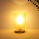 Battery Operated Lamp, Cordless Table Lamp with Timer, Desk Bedside Lamps with LED Warm Light, Glass Small Table Lamp for Bedroom, Bathroom, Living Room, Home Decor - Matte Amber