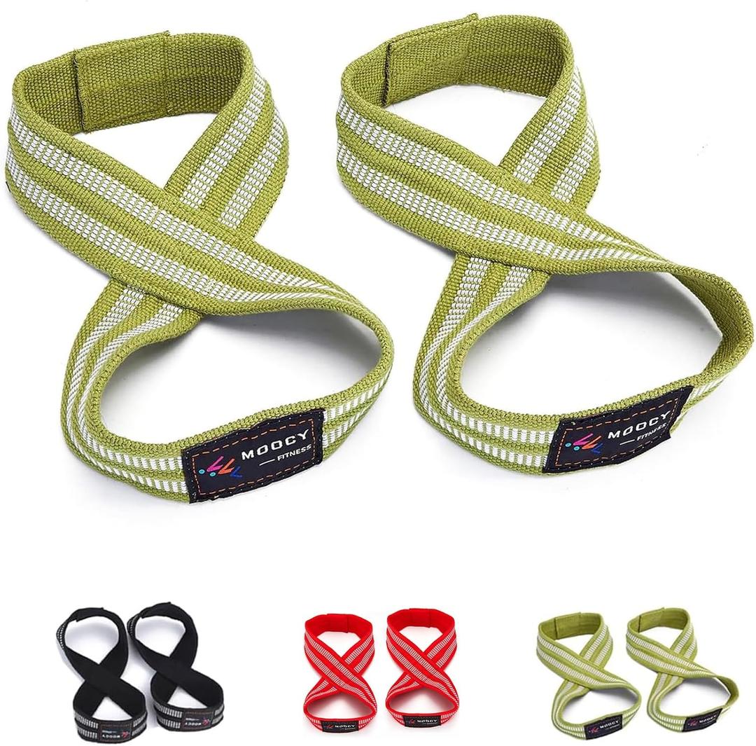 MOOCY Figure 8 Lifting Straps for Deadlift, Weightlifting, Strongman ,& Cross Training Strong Weightlifting Wrist Wraps (Medium, Green)