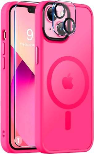 BossKiss Compatible with iPhone 13 Case, [Compatible with Magsafe] [Screen+Camera Protector] Magnetic Translucent Matte Women Men Girl Protective Cover for iPhone 13 6.1", Hot Pink