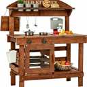 Kids Outdoor Mud Kitchen, Wooden Play Kitchen with Removable Water Sink, Faucet, Plants Observation Room, Backyard Toy Cooking Playset for Kids 36 x 14 x 36 inches
