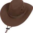 Unisex Faux Felt Cowboy Hats for Women and Men Western Hat Cowboy Sun Hat Wide Brim Cap Vintage Cowboy Costume (Brown)