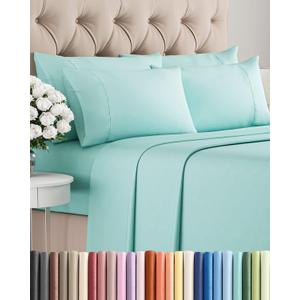 King 6 Piece Sheet Set - Comfy, Breathable & Cooling - Hotel Luxury Bedding for Women, Men, Kids, Teens and Children - 1 Flat & 1 Fitted Sheet & 4 Pillowcases w/ Deep Pockets - Wrinkle Free - Spa Blue
