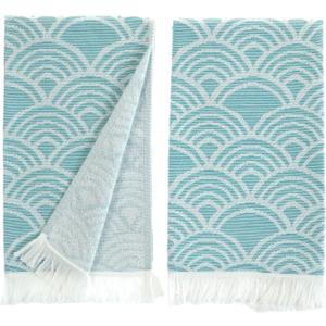 sea me at home Turkish Hand Towels for Bathroom, Kitchen Towels Decorative Set of 2, Luxury Turkish Cotton Dish Tea Towels 14 x 30 Inches for Modern, Boho, and Farmhouse Decor (Turquoise Waves)