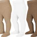 Mini angel Baby Tights Cable Knit Tights Baby Leggings Seamless Cotton Stockings Pantyhose 3/4 Pack for Infants Toddlers 0-5T (3-6 Months, Coffee+khaki+ivory, 3 Pack)
