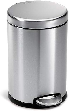 simplehuman 4.5 Liter / 1.2 Gallon Round Bathroom Step Trash Can, Brushed Stainless Steel
