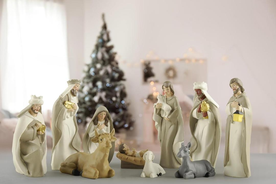 10-Piece Christmas Nativity Set  Nativity Scene with Manger, Holy Family & Animals, Hand-Painted Resin Indoor Holiday Display