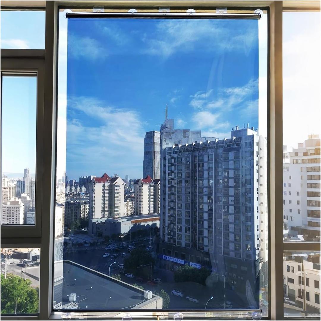 One Way Privacy Window Roller Shade, One-Way See Through Pull Down Mirrored Blackout, No-Drilling Thermal Insulating Daytime Roller Blind for Home Office(31.5x59.1in)