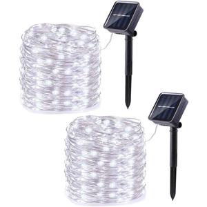 Lomotech Solar String Lights Outdoor - 2 Pack Total 66ft 200LED Solar Fairy Lights Waterproof 8 Modes Twinkle Lights for Outdoor, Patio, Garden, Yard, Party, Wedding, Tree Decoration (White)