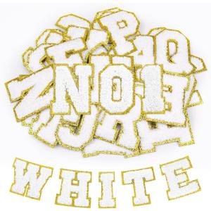 62 Pcs Self Adhesive Chenille Patches White Iron on Letters and Numbers Embroidered Patch for Clothes,Hats,Bags,Backpacks,Shoes (White)